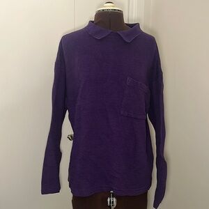 Purple Horizontal Stripe Peter pan Collar Cotton Sweater with Boxy Fit​